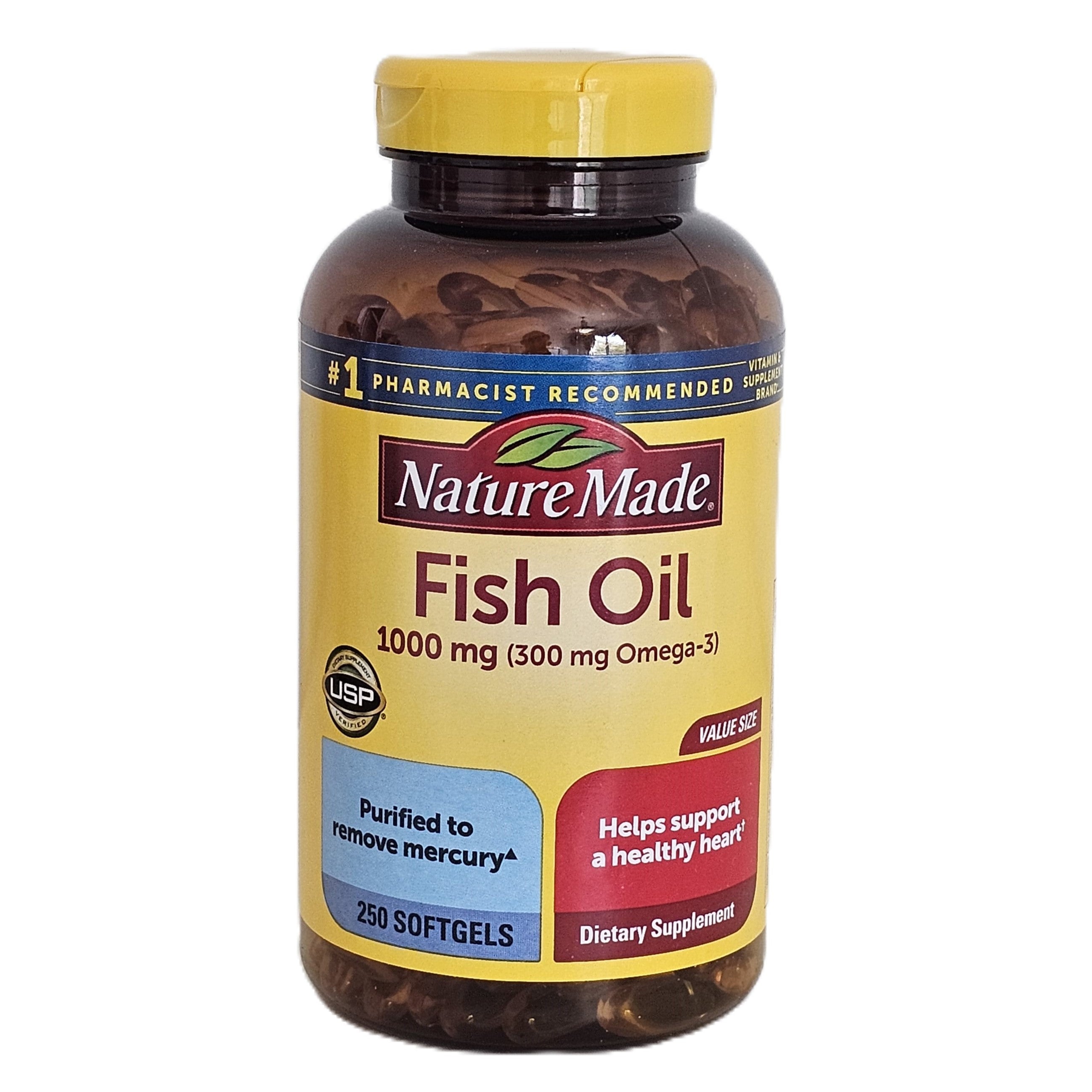 Nature Made Fish Oil 1000 mg (300 mg Omega-3) 250 Softgels